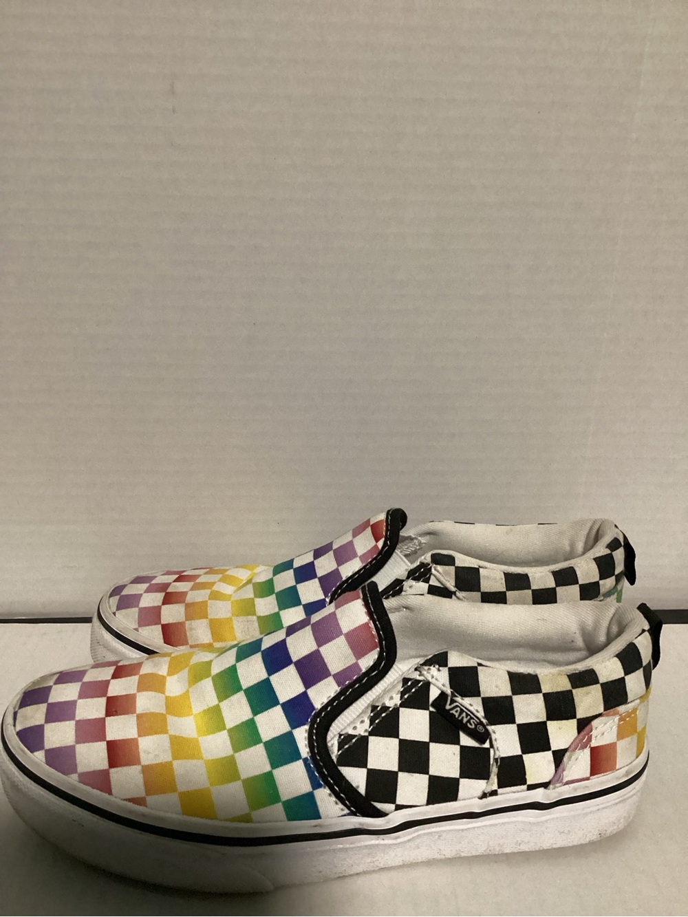 Vans US MISSY Kids Rainbow and Black Checker Slip-On Sneakers size 3